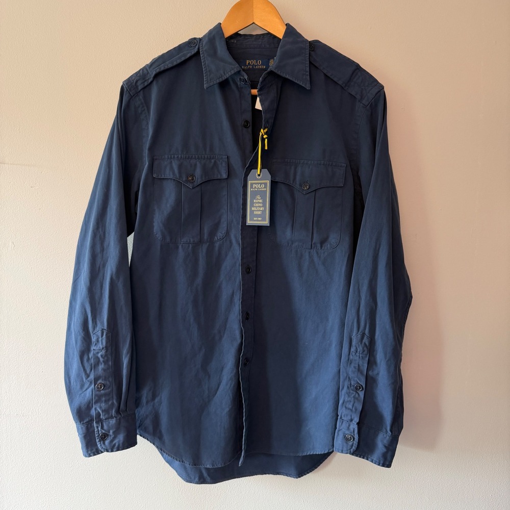 Polo Ralph Lauren Iconic Chino Military Safari Shirt Navy Blue Mens Medium NWT
